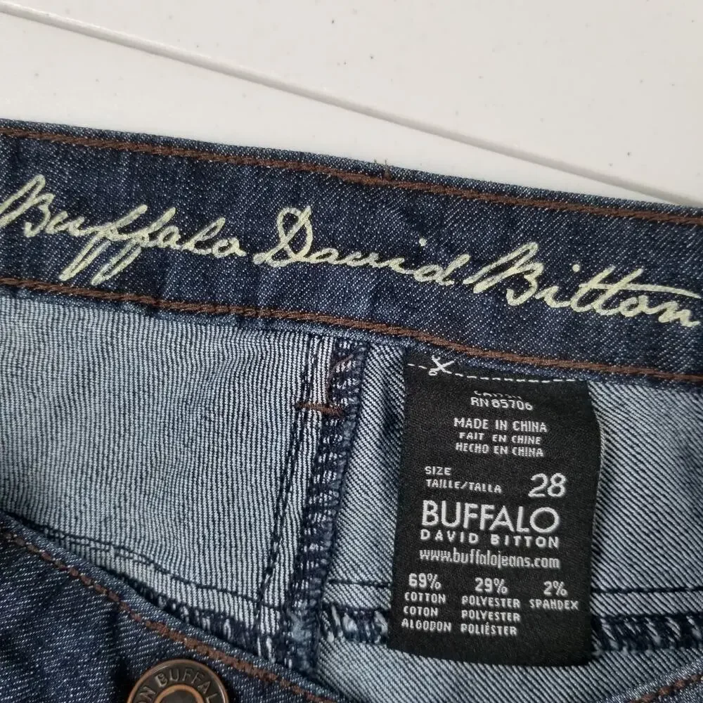 Buffalo David Bitton Blue Denim Jeans Fendi Stretch Flare Boot Flap Pockets 28